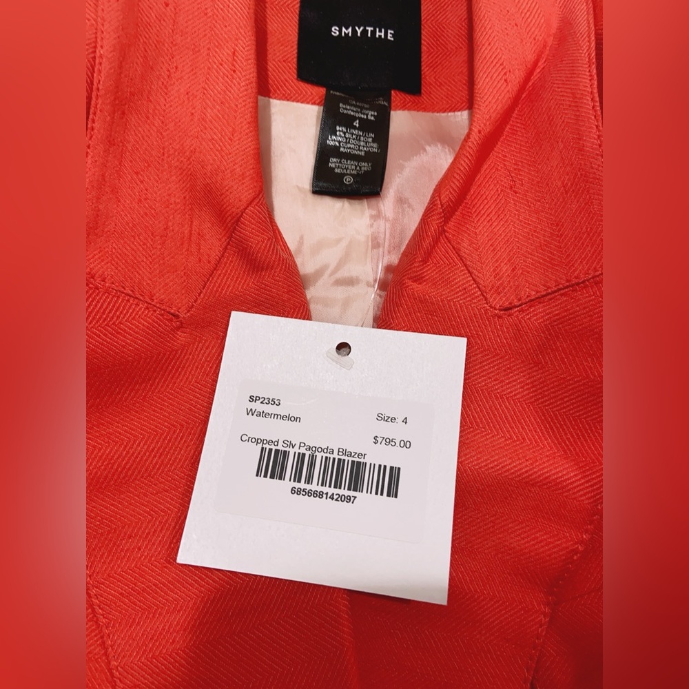 NWT $725 Smythe Cropped-Sleeve Linen Silk Pagoda Blazer - Picture 6 of 6